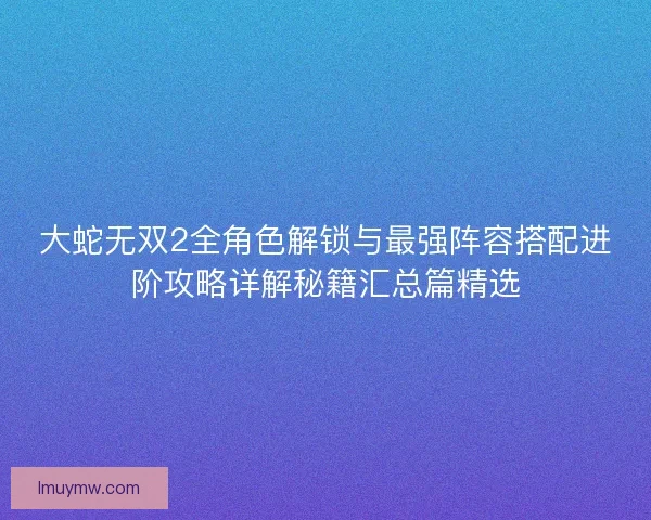大蛇无双2全角色解锁与最强阵容搭配进阶攻略详解秘籍汇总篇精选